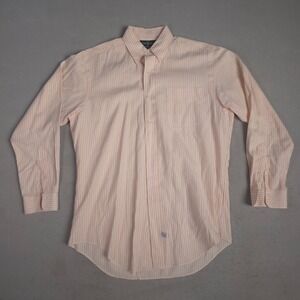 Ralph Lauren Mens Button Down Shirt Peach Stripe Long Sleeve Classic Size 15.5